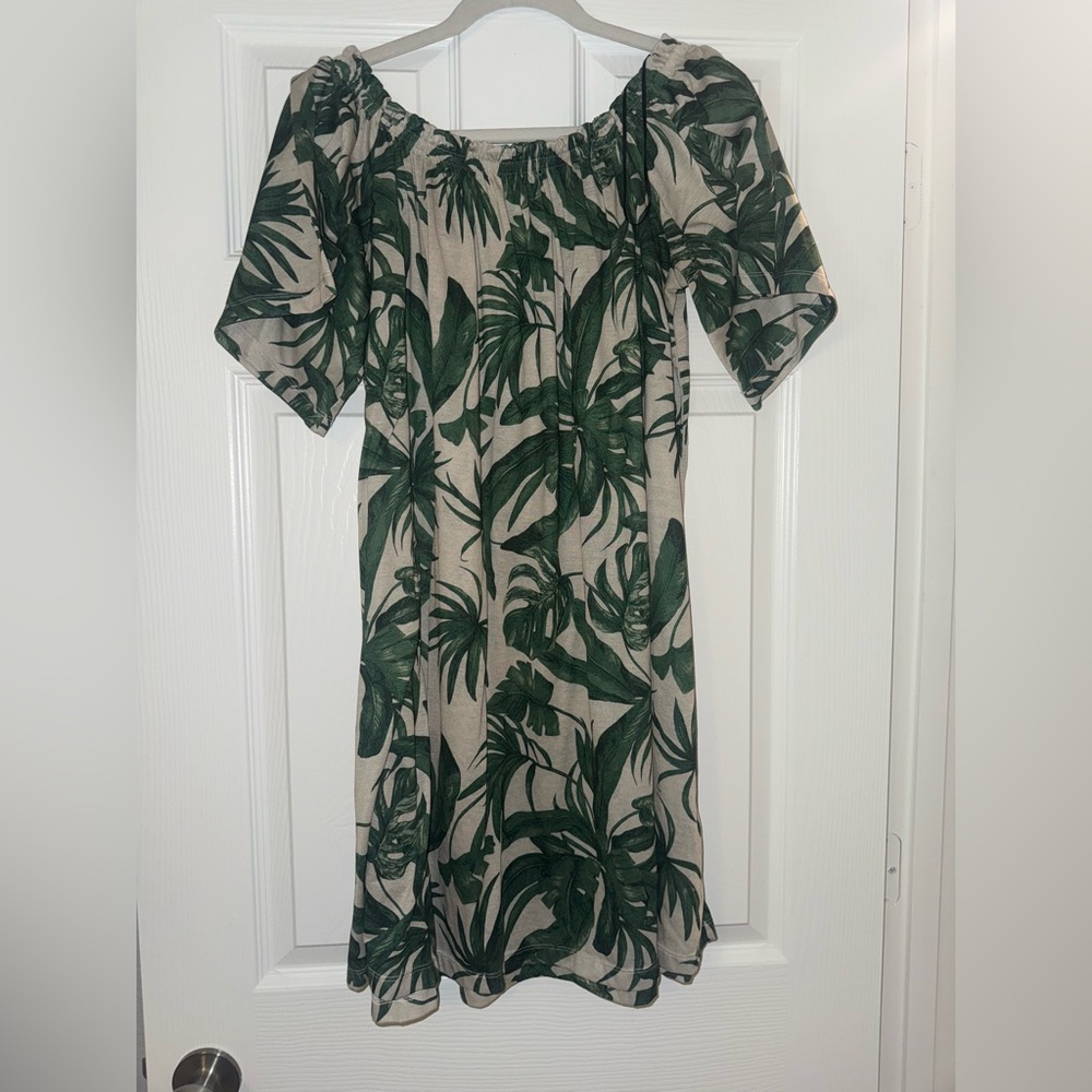 Green Leaf Print Dress